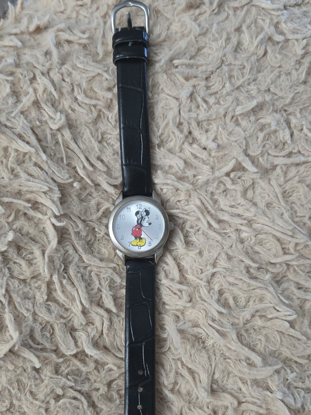Disney Mickey Mouse Analog Wristwatch Black Strap Japan Movement